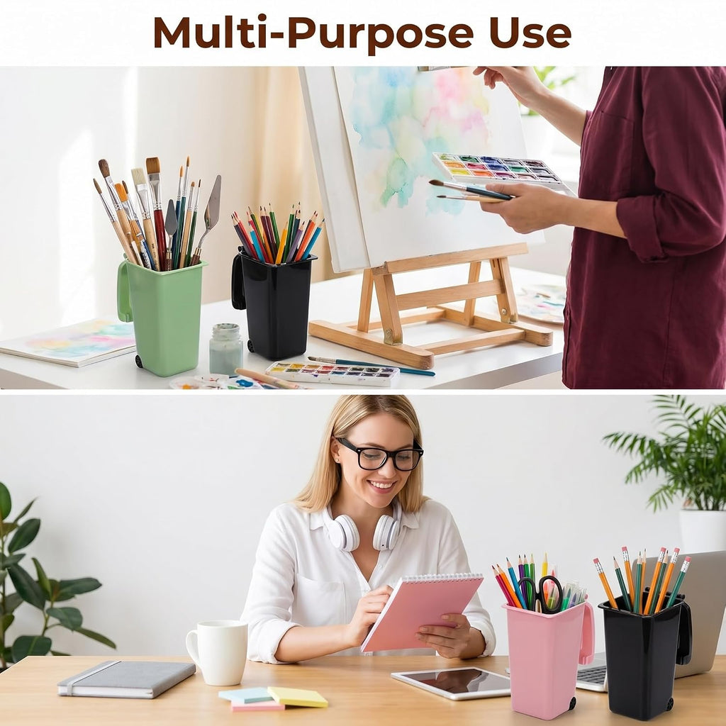 Goaste 12 Pack Mini Desk Trash Can, 22 OZ Tiny Curbside Garbage Bin with Lid, Small Plastic Desktop Wastebasket, Unique Office Pen Holder Pencil Cup, Counter Waste Basket for Home Kitchen Tabletop