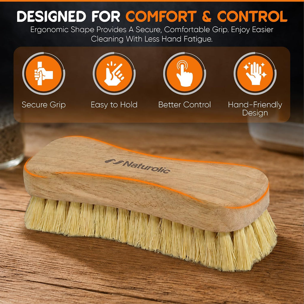 All-Natural Wooden Scrub Brush Set | Eco-Friendly Cleaning Brush Set with Tampico Bristles | Floor Scrub Brush & Shower Scrubber for Bathroom, Tub, Kitchen & Carpet | Sustainable Set – Pack of 2