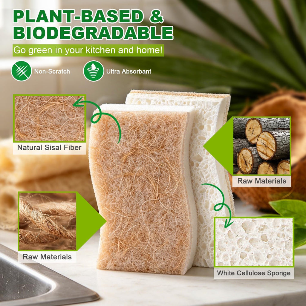 HOMEXCEL Kitchen Dish Sponges, 24 PK Non Scratch Natural Sponge for Dishes