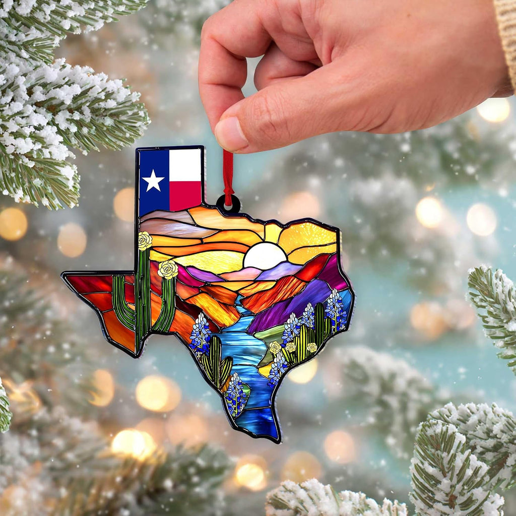 Texas Acrylic Ornament, Texas Christmas Ornament, Sunset Desert Cactus River Hanging, Souvenir Gift for Christmas Tree or Home Decor, Gift Exchange Present