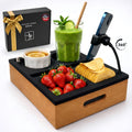 Couch Caddy with Cup Holder | Wood Couch Cup Holder Tray for Drinks, Snacks & Remotes | Sofa Couch Organizer with Phone & Cup Holder Tray (Black)
