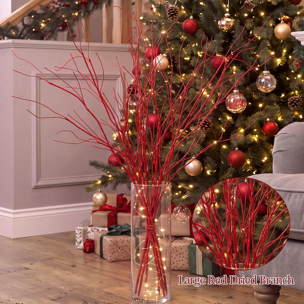 Wavwavw 10 Pcs Christmas Artificial Red Twig Branches, 30 Inch