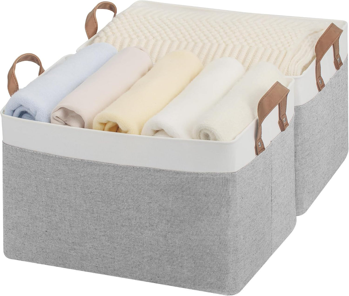 StorageWorks Fabric Storage Bin, Closet Bins, Gray & White, Large, 2-Pack