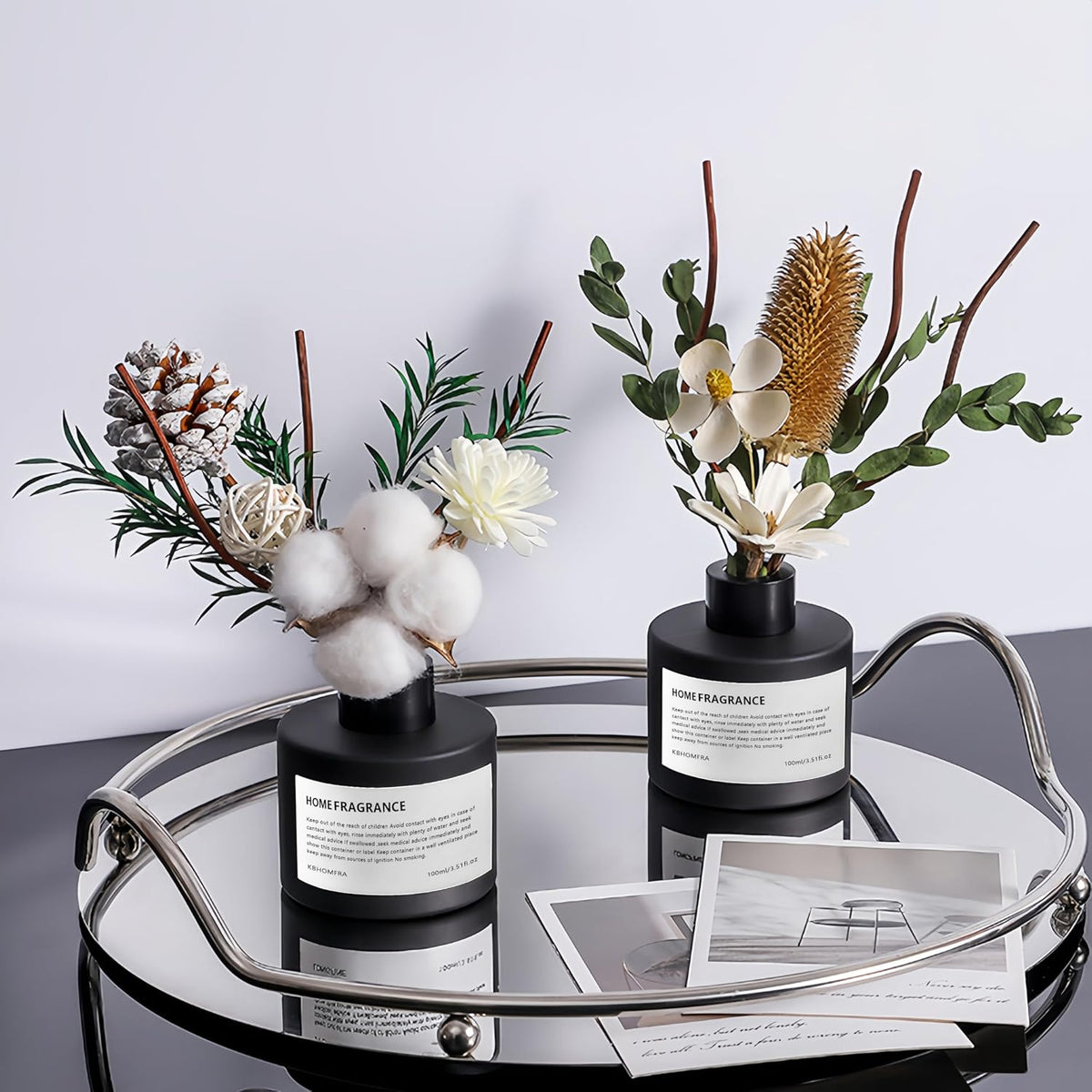 Reed Diffuser Set with Dried Flowers, 3.38fl.oz Fragrance Diffuser with Sticks, Scented Sticks Aroma Diffuser, Home & Office Décor for Air Fresheners, Bathroom (Pure White Gardenia)