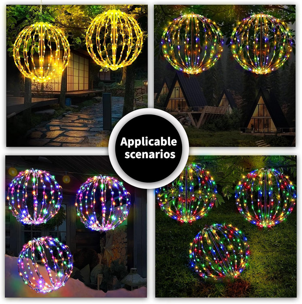3 Pack Christmas Light Balls, 16 Inch Foldable Sphere Decor, Multicolor