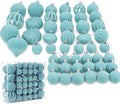 47 Pcs Velvet Christmas Ball Ornaments, Light Blue, 3 Sizes, Mixed Shapes