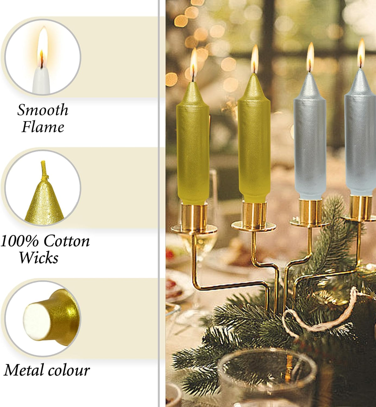 Gold Short Taper Candle Candle Sticks, 5 Inch Mini Pillar Candles, 4PCS Handmade Unscenteds Candlesticks for Holidays Church Christmas Celebration Party Decor