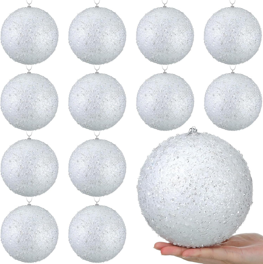 Wettarn 12 Pieces Sparkling White Large 6" Christmas Balls Ornaments