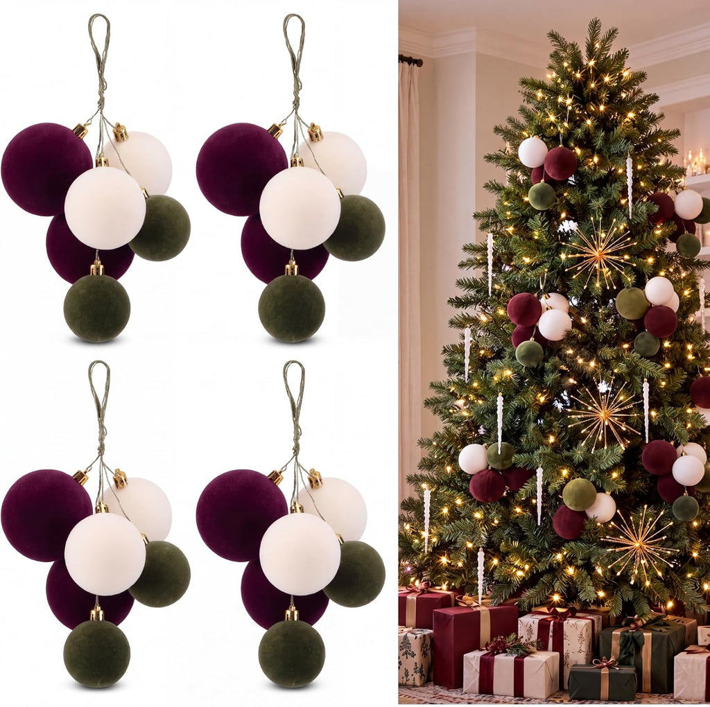 Roowest 4 Sets Large Neutral Velvet Christmas Ball Clusters Ornaments Decor