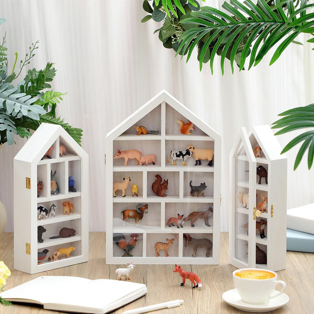 DoubleFill 3 Pcs Trinket Shelf Shadow Box, White, House Shape
