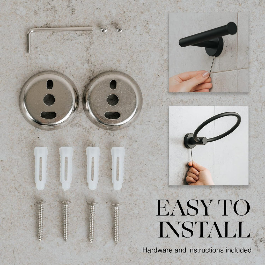Marmolux Acc - 4 Piece Matte Black Bathroom Hardware Set - Towel Rack Set, Towel Holder & Wall Mounted Fixtures - Stainless Steel Matte Black Accessories