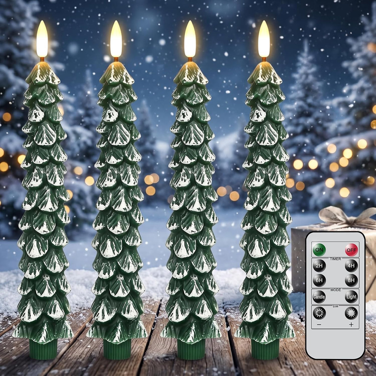 GenSwin Christmas Tree Flameless Taper Candles Battery Operated 4 Pack