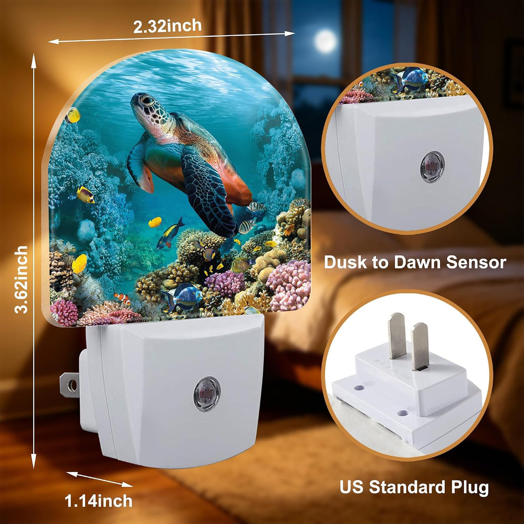 Night Lights Plug into Wall, Sea Turtle Night Light with Dusk to Dawn Smart Sensor for Bedroom Bathroom Hallway Kitchen, Led Nightlights for Boys Girls Women Men