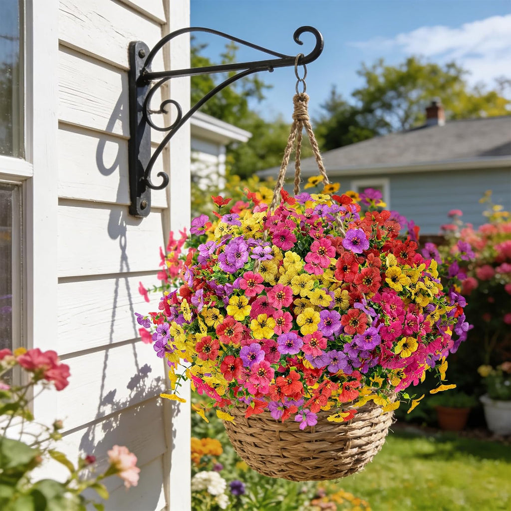 12 Bundles Artificial Flowers for Outdoors, Fake Silk Plastic Flowers for Outside, UV Resistant Faux Plants for Outside Garden Porch Window Home Planters Decoration (4 Multicolor)