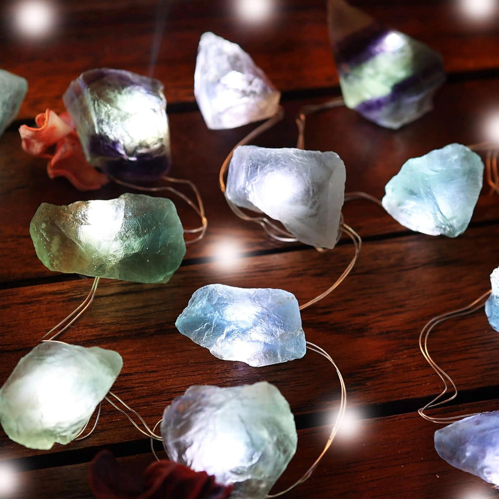 Natural Fluorite Crystal String Lights Indoor Color Change Novelty Geode Fairy Decorative Lights 9ft 20 LEDs Battery Operated or USB Plug in for Bedroom Mood Accent Christmas Decoration