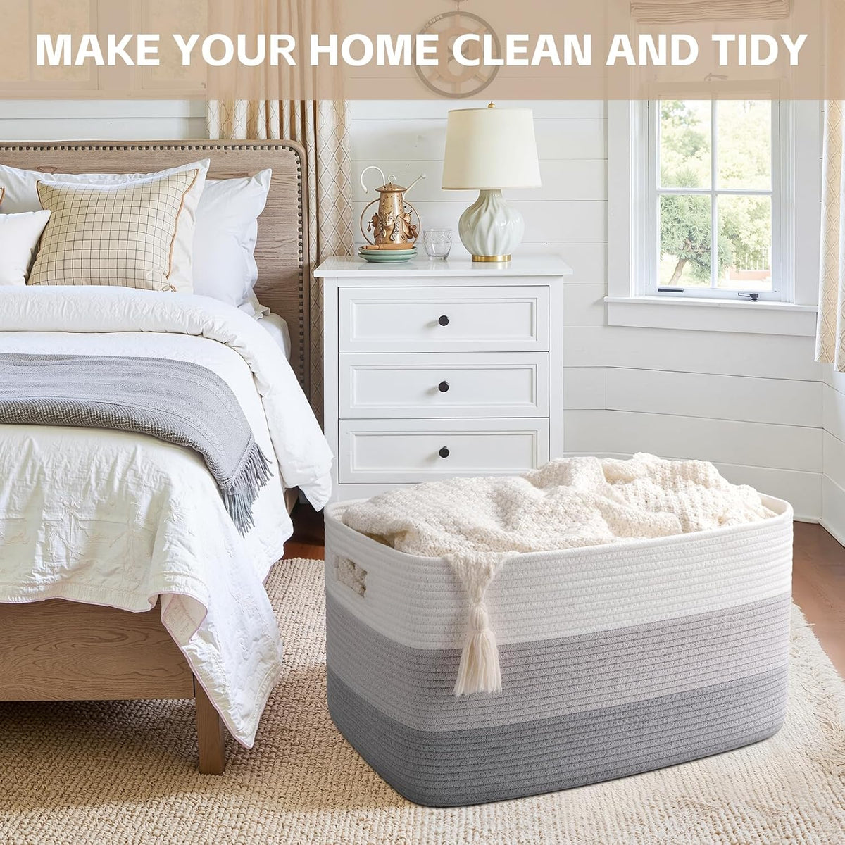 OIAHOMY Blanket Basket Laundry Basket Dog Toy Basket 75L Gradient Grey
