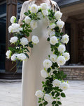 2Pcs 12Ft Bendable Flower Garland Faux Rose Vine for Wedding Decor,White