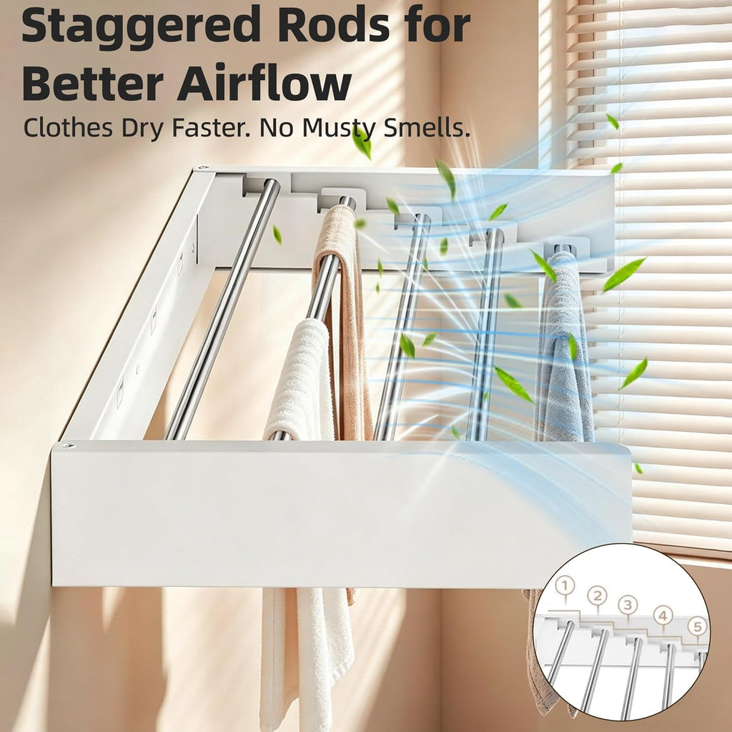 Wall Mounted Drying Rack 32" Foldable Space Saving for Laundry Room
