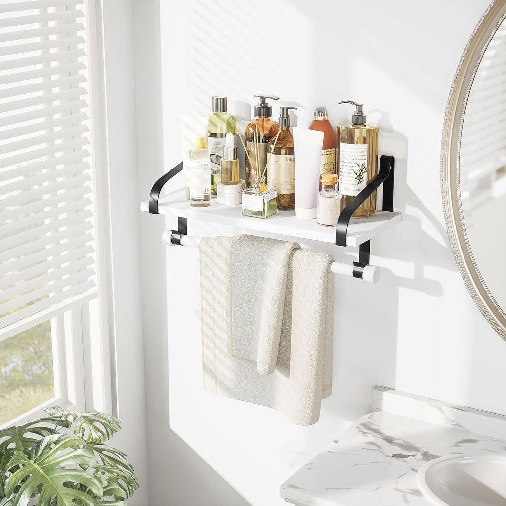 Love-KANKEI 17.3" Floating Wall Shelf Solid Wood/Bracket,Coffee Bar,White