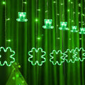 Dazzle Bright St Patrick Day Lights, 174LED 9FT Green Hat and Shamrock Curtain String Lights with 8 Modes, Plug in St Patrick Decorations for Indoor Window Outdoor Party Decor (Green)