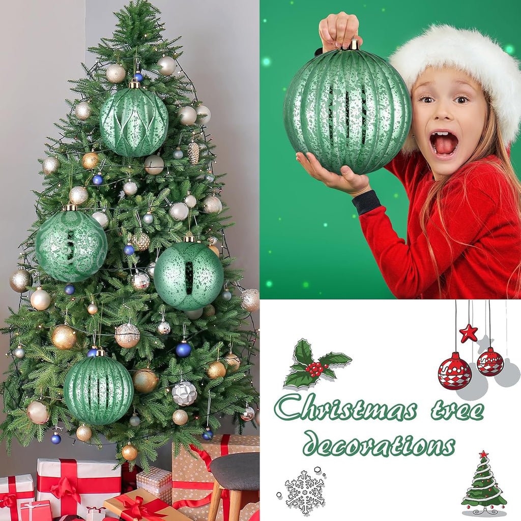 Arrowbash 4 Pcs 6'' Light Green Mercury Big Christmas Ball Ornaments Set