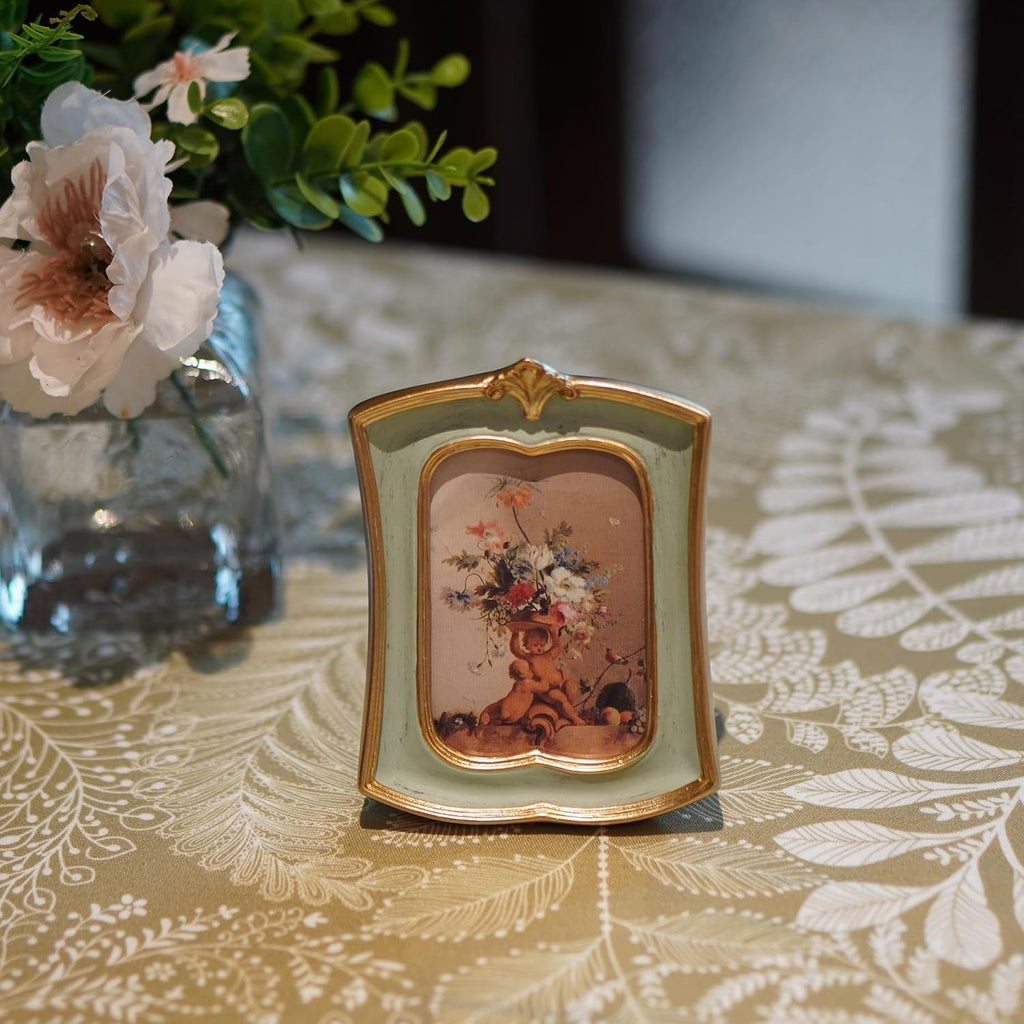 Vintage Picture Frame 2.5x3.5 Antique Ornate Photo Frame Tabletop and Wall Hanging, Decorative Retro Design Home Decor, Old-Fashioned Photo Gallery Art, Sage Green