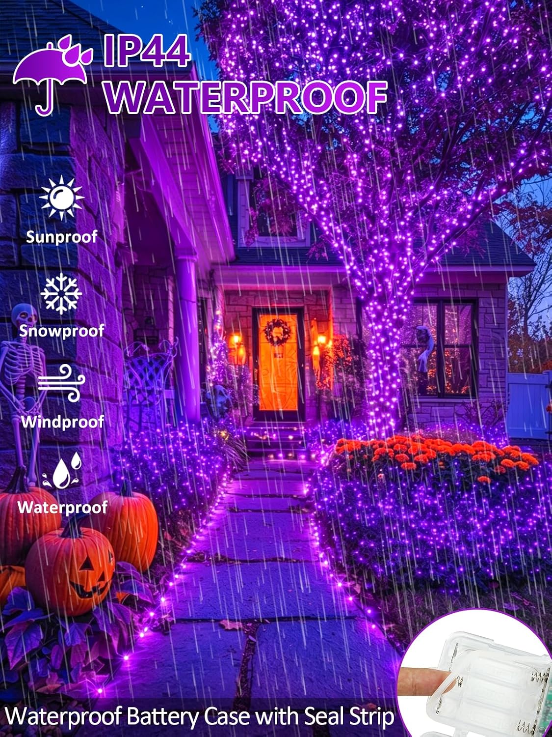 2 Pack 60 LED RGB Color Changing Fairy Halloween Lights Battery Operated