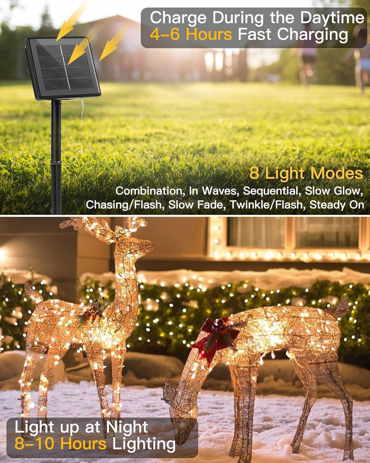 120 LED Solar Christmas Lights Outdoor Waterproof IP65, 10FT 8 Light Modes