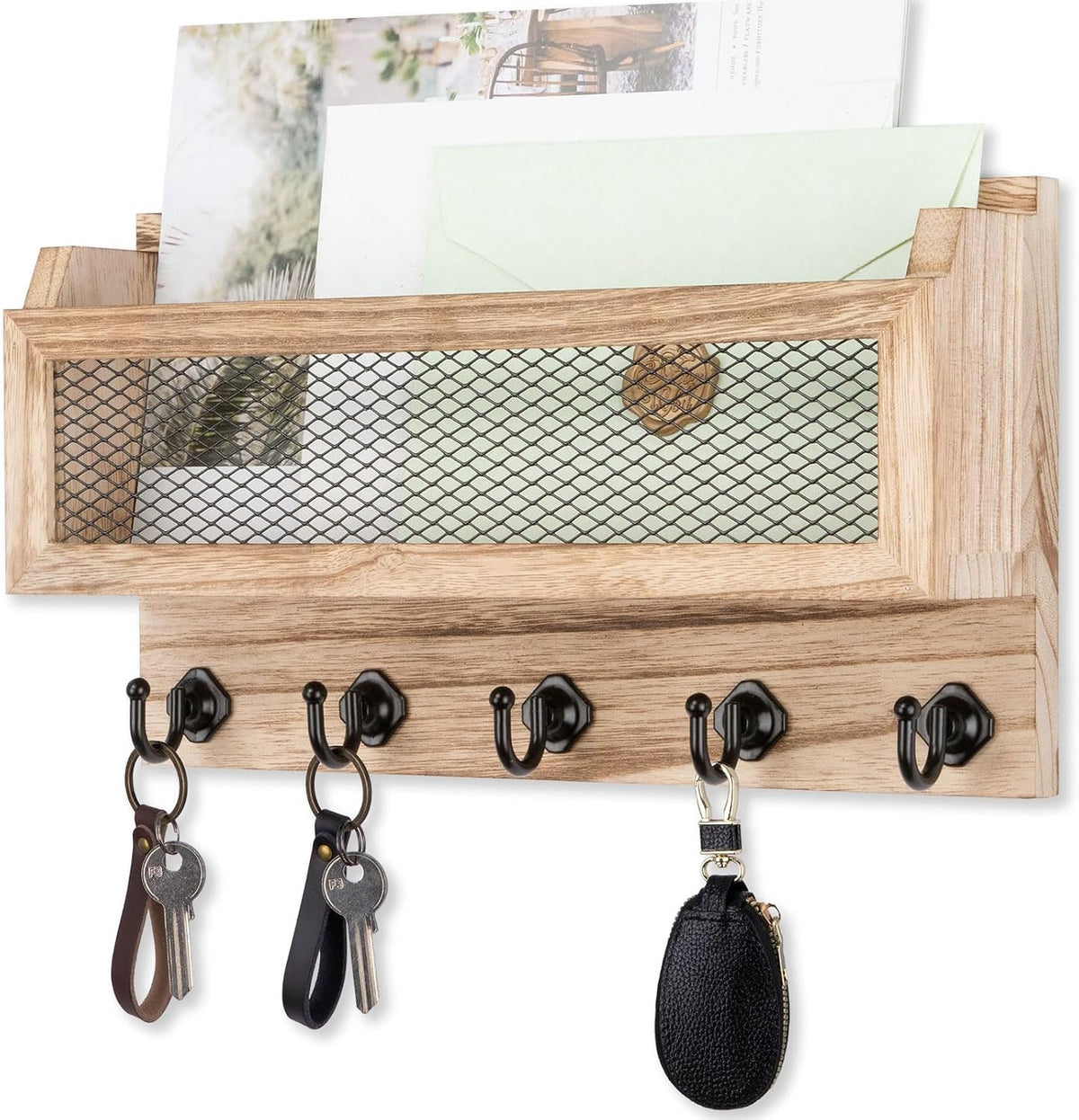 Nekon Mail and Key Holder for Wall Decorative, 11 Inch Mail Holder, Wood