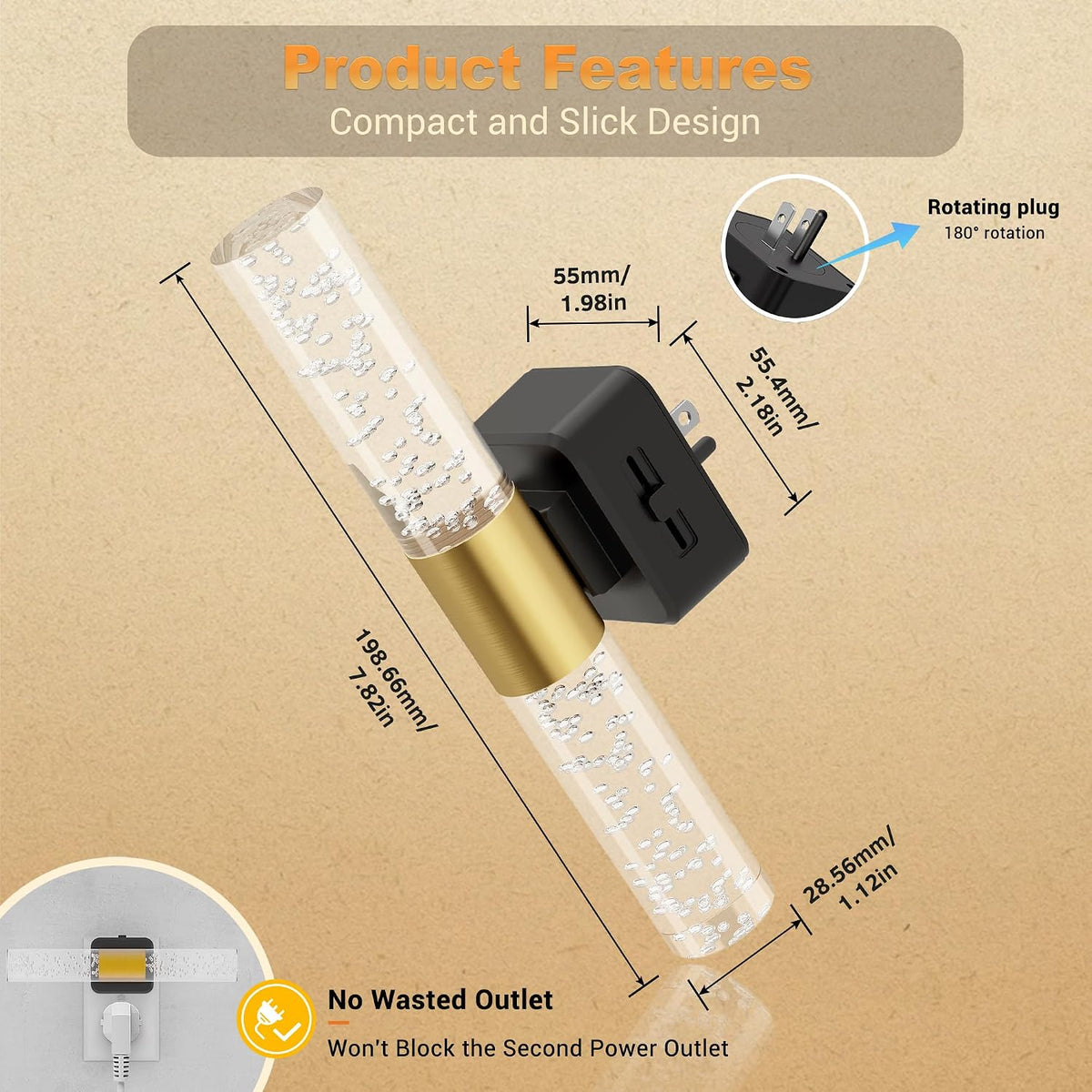 JandCase Night Lights Plug into Wall, 180° Rotating 3000K Soft Light