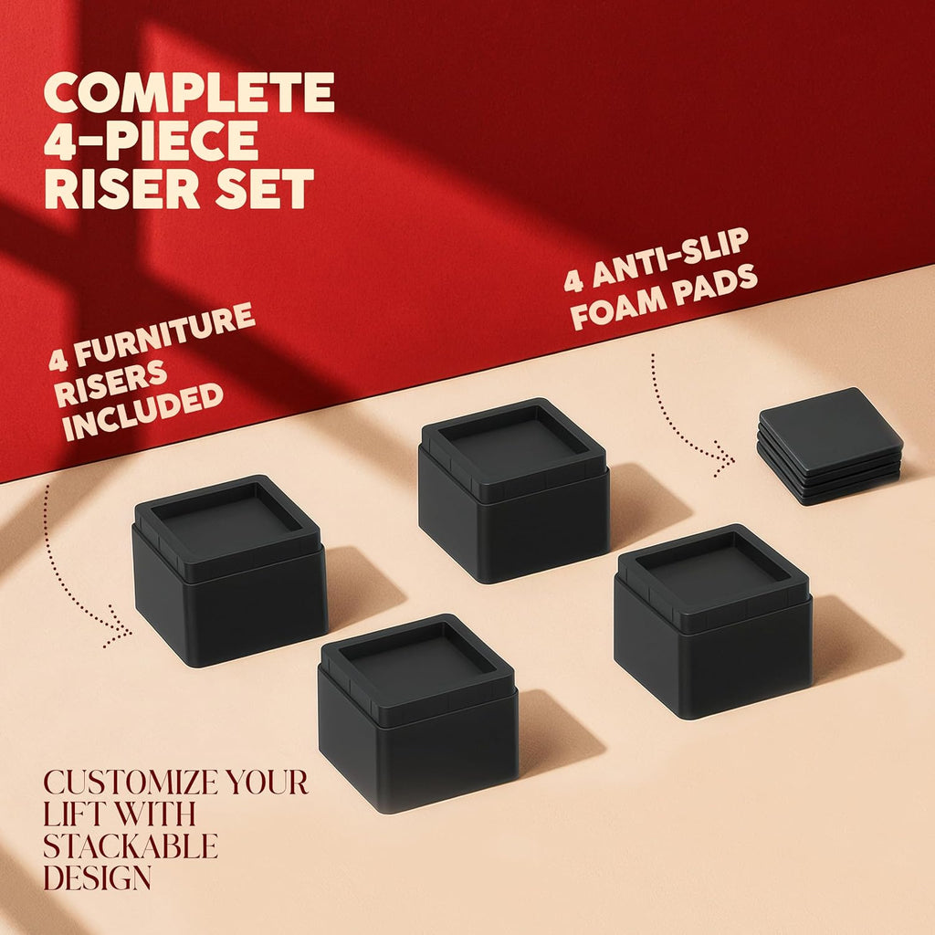 Utopia Bedding Adjustable Bed Risers 2 Inch, Black, 4-Pack