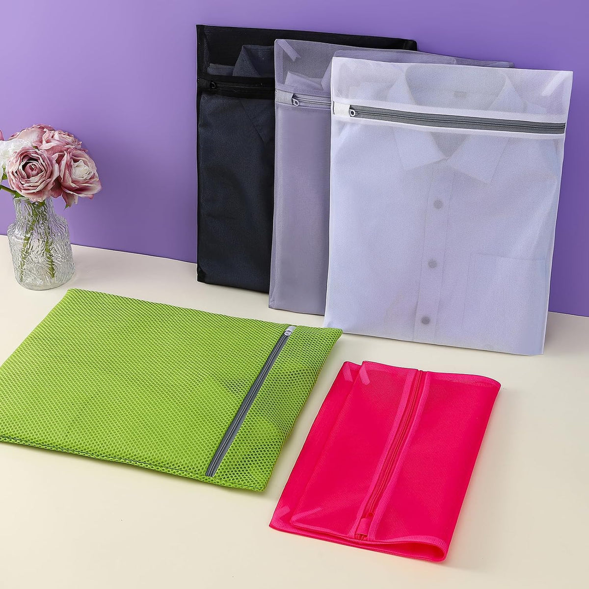 4 pack Mesh Laundry Bags,Mesh Wash Bags,Lingerie Bags for Washing Delicates,12 x 16 Inches lingerie bags for Laundry, Travel Storage Organize Bag for Cotton Clothes,Sheet, Shoes(BLACK)