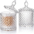 2 Pack Qtip Holder, Crystal Glass Apothecary Jars with Lids, Diamond Cut