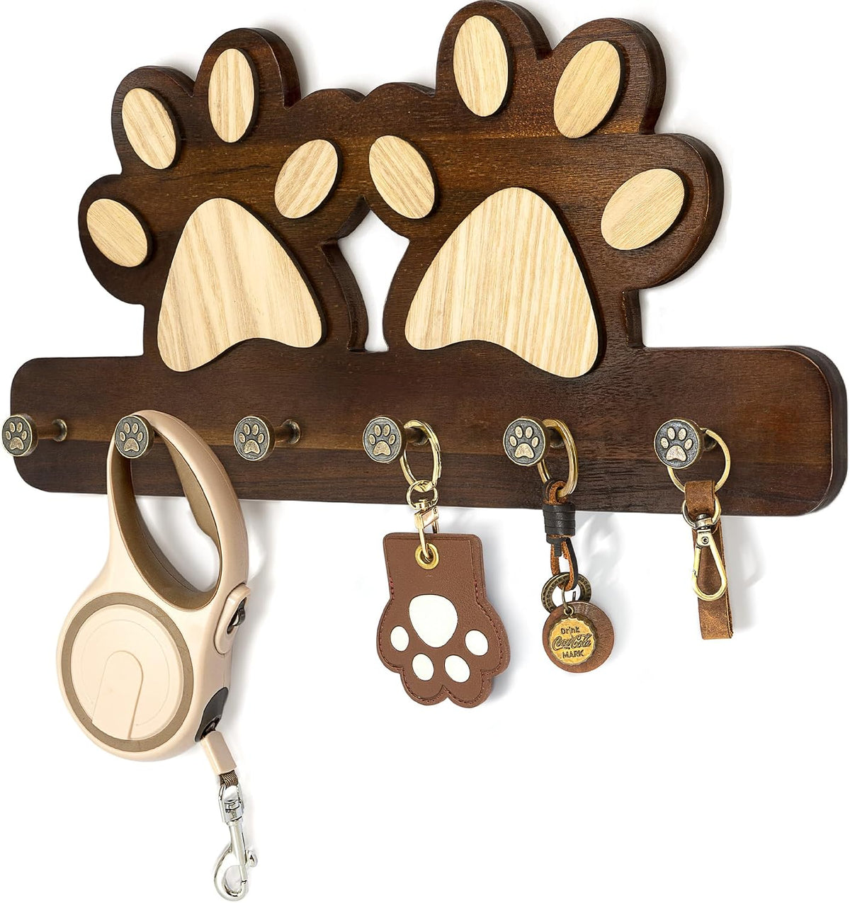 MTERSN Cute Dog Leash Holder for Wall for Apartment Essentials, Dark Brown