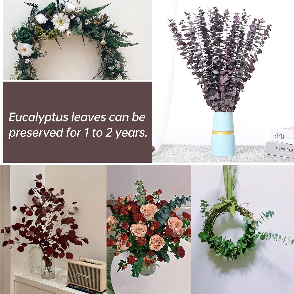 20 Pcs Dried Eucalyptus Stems, 17'' Real Purple Leaves for Shower Hanging