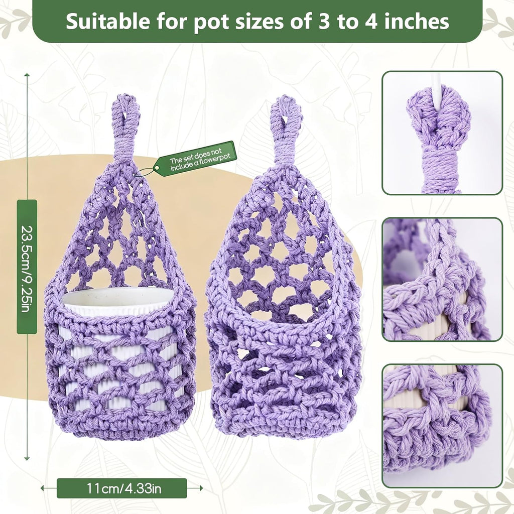 Macrame Wall Plant Hanger, Small Hanging Planter Basket Holder, Wall Planters for Indoor Plants, for Up to 4 Inch Pot (Purple, 4-Inch)