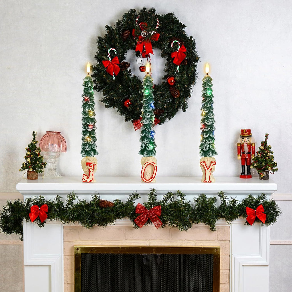 Christmas Tree Flameless Taper Candles Remote Colorful String Lights