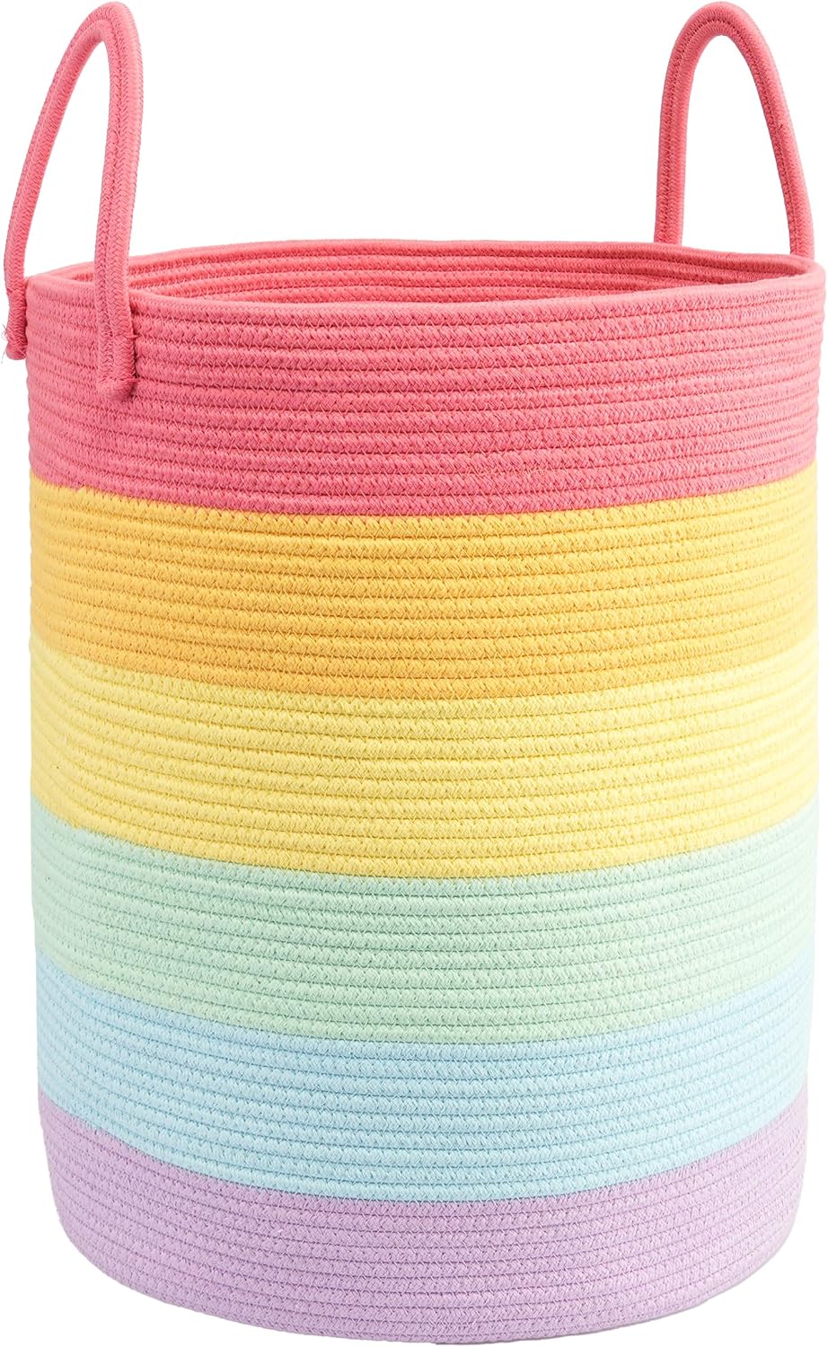 Woven Cotton Rope Laundry Basket, 15" x 20" Laundry Hamper, Rainbow