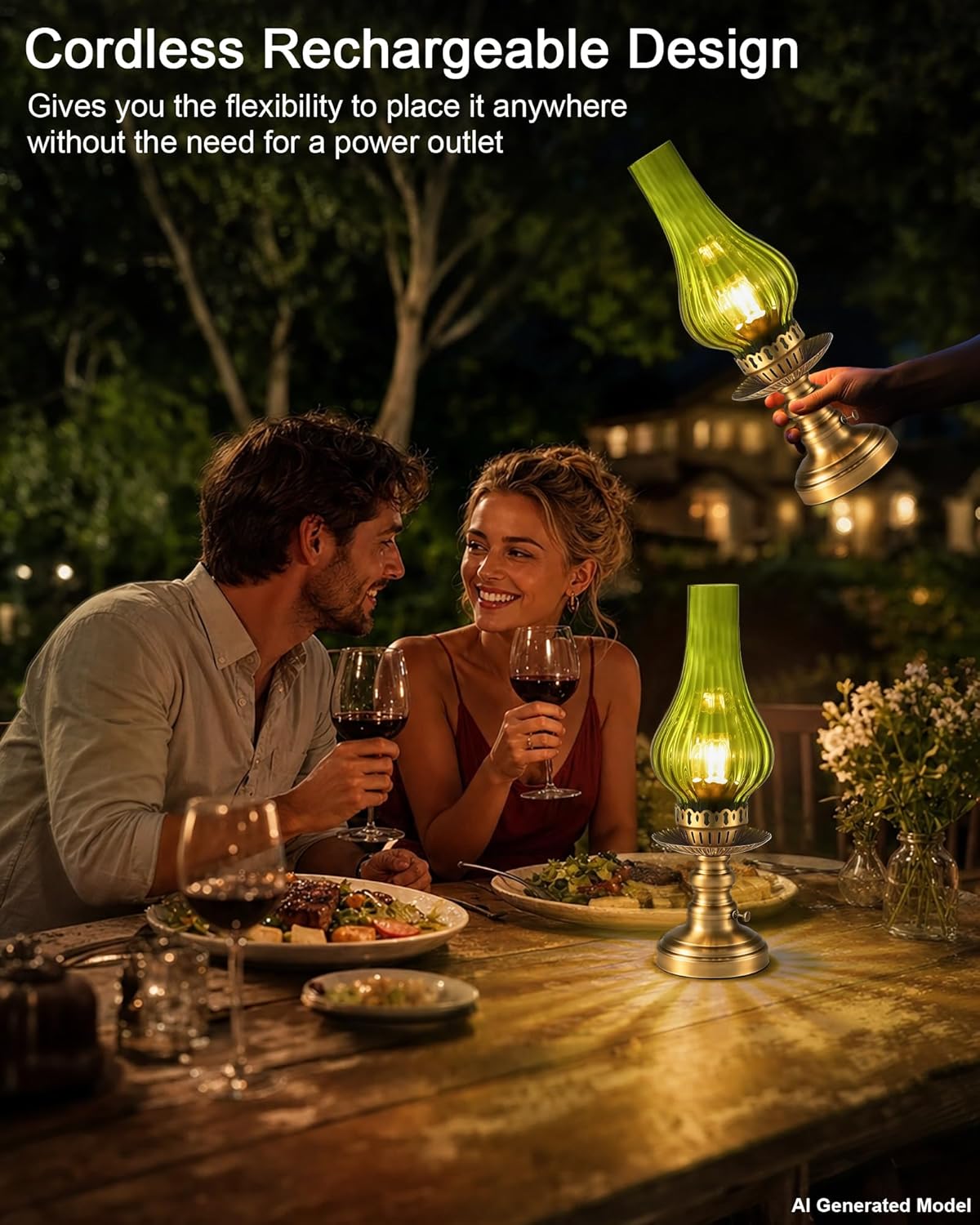 UMEXUS Vintage Rechargeable Cordless Table Lamp Battery Operated, Green