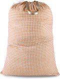 Extra Large Laundry Bag with Drawstring and Handle, Heavy Duty Travel Dirty Clothes Bag for Laundromat and Household, Durable Rip-Stop Laundry Hamper Liner, 28 x 40 Inch, Check Orange