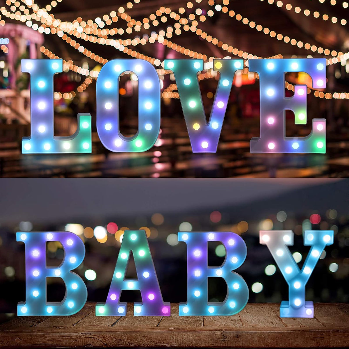 Foaky Colorful LED Letter Lights with Remote,Marquee Light Up Letters Sign for Night Light Wedding/Birthday Party Battery Powered Christmas Lamp Home Bar Decoration(V)