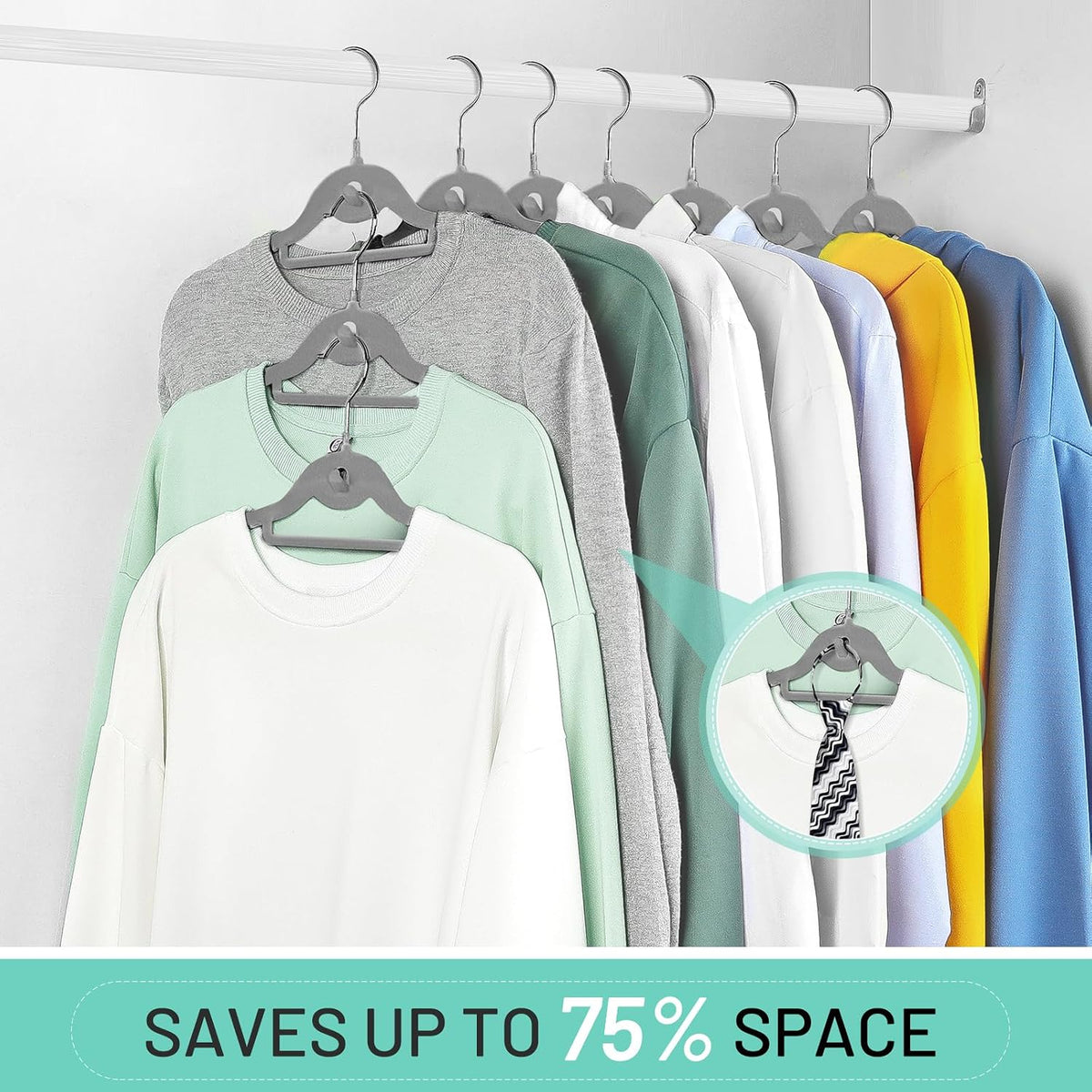 Velvet Stackable Hangers 30 Pack, Clothes Hanger Non Slip Felt with Hook