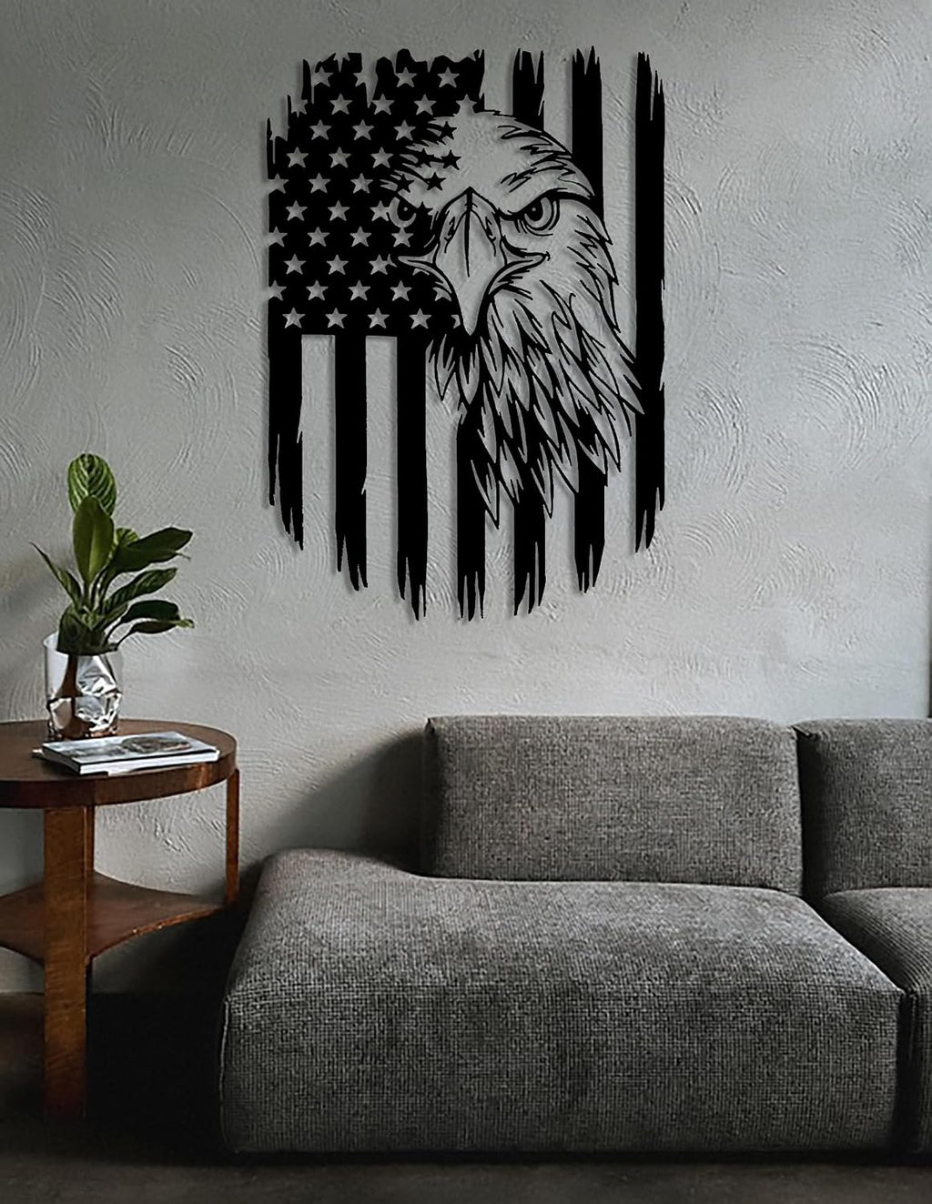 Benziso American Eagle Metal Wall Art Patriotic Decor American Flag Wall Decor Fourth of July Decorations for Home Office Living Room Indoor Outdoor (Black 11.2 x 16.6 In)