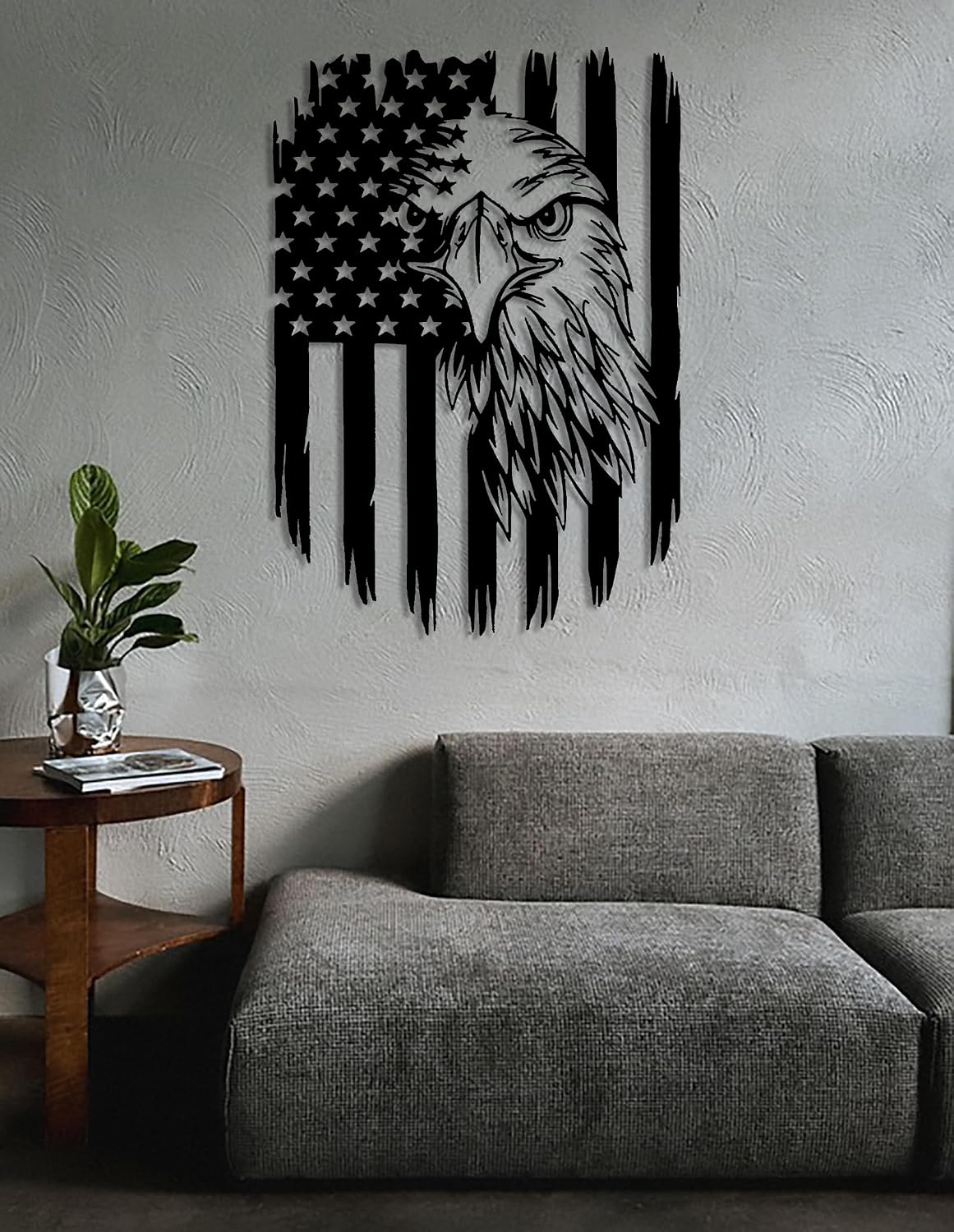 Benziso American Eagle Metal Wall Art Patriotic Decor American Flag Wall Decor Fourth of July Decorations for Home Office Living Room Indoor Outdoor (Black 11.2 x 16.6 In)