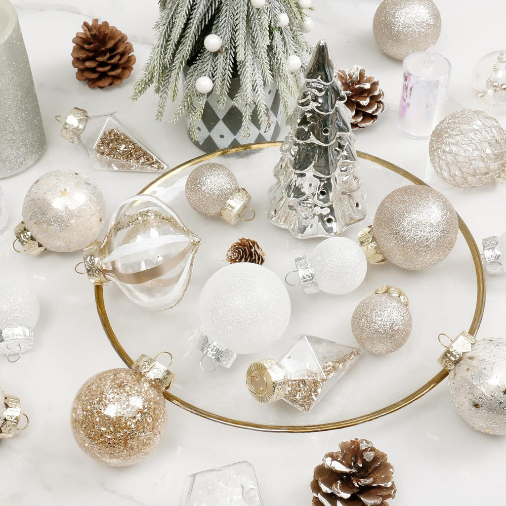 34PCS Champagne/White Christmas Ball Ornaments Set for Tree Decor