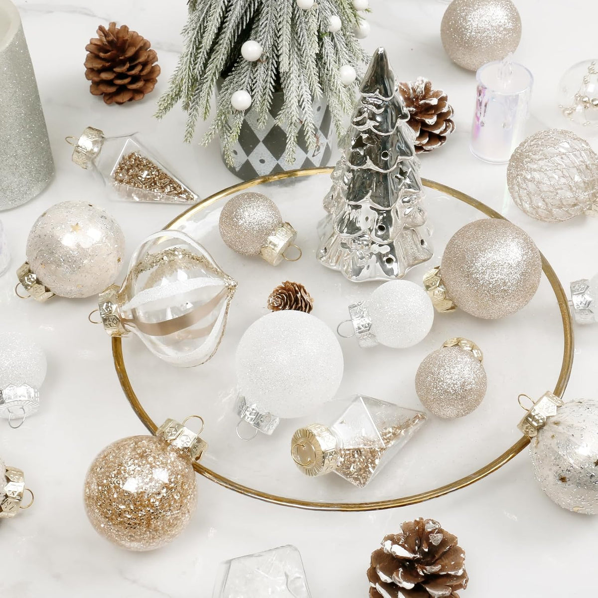 34PCS Champagne/White Christmas Ball Ornaments Set for Tree Decor