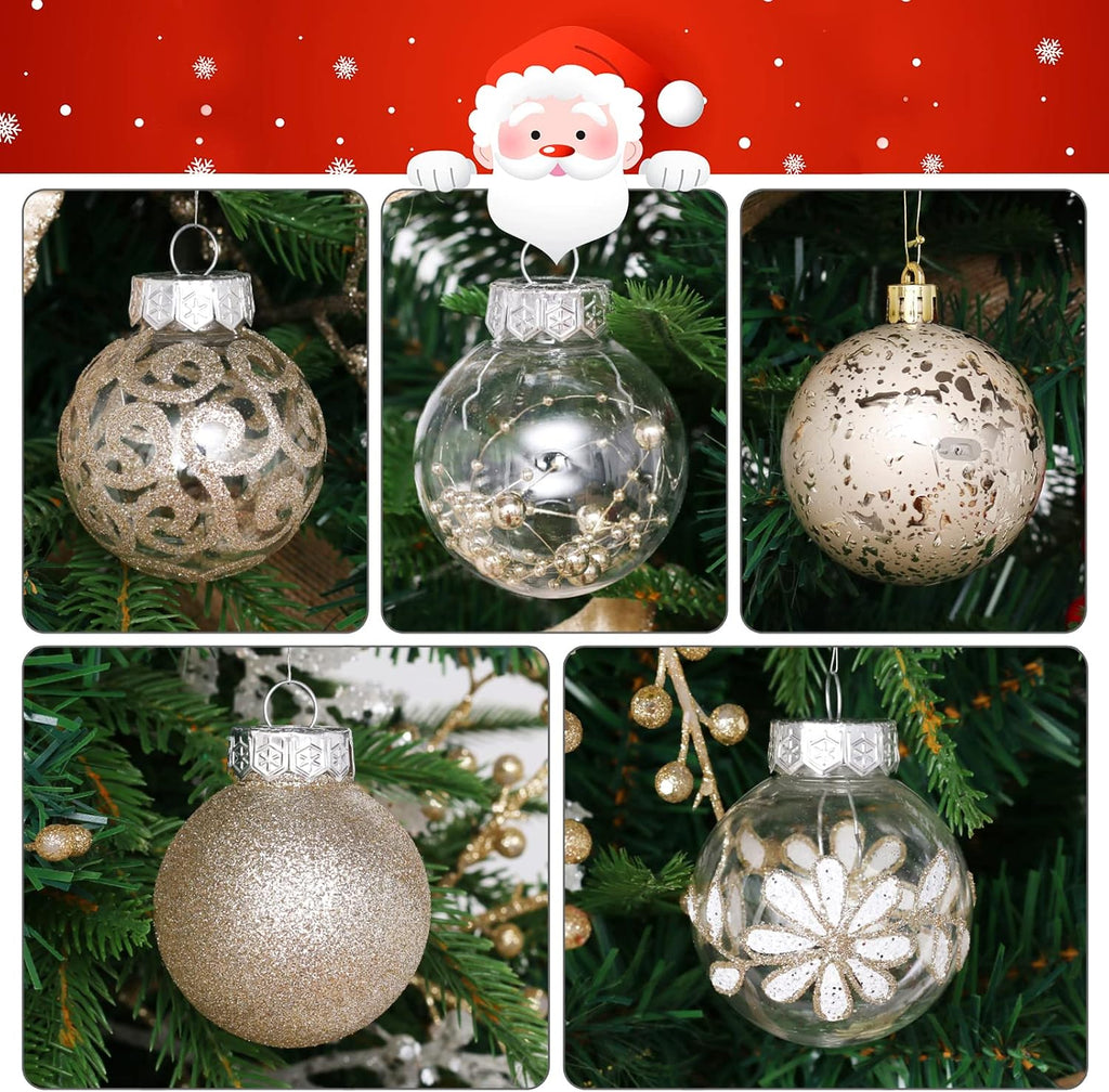 2.36" Clear Christmas Ornaments Set, 30ct Champagne Christmas Ornament Ball