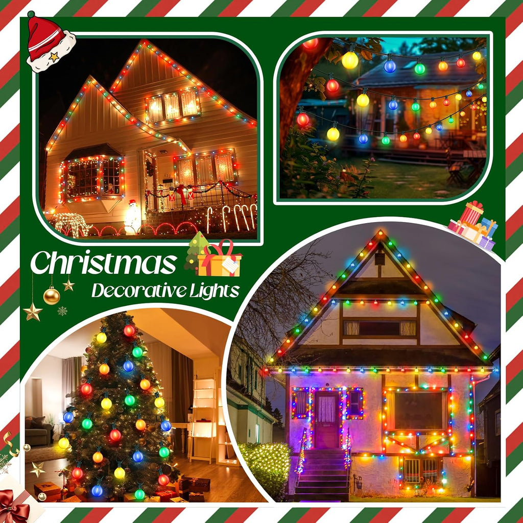 G50 Globe Christmas Lights, 29 Ft Globe Christmas Tree Lights with 20 Round LED Bulbs Green Wire Connectable String Light for Yard Patio Porch Pergola Xmas Tree Decor(Colorful)