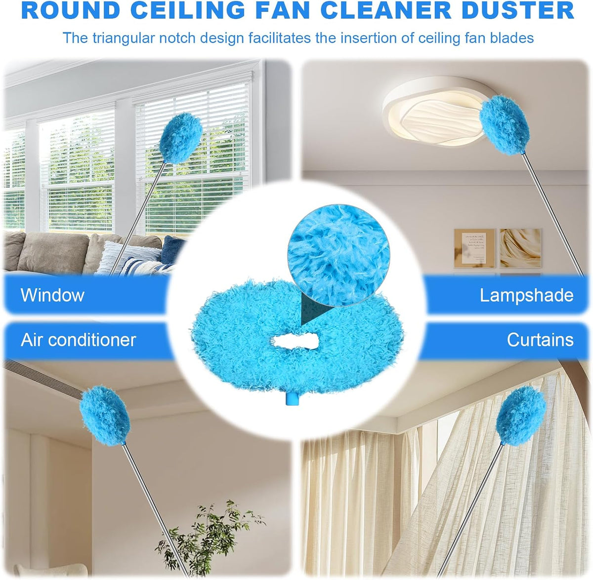 2PCS Ceiling Fan Cleaner Duster, Adjustable Microfiber Duster, Blue