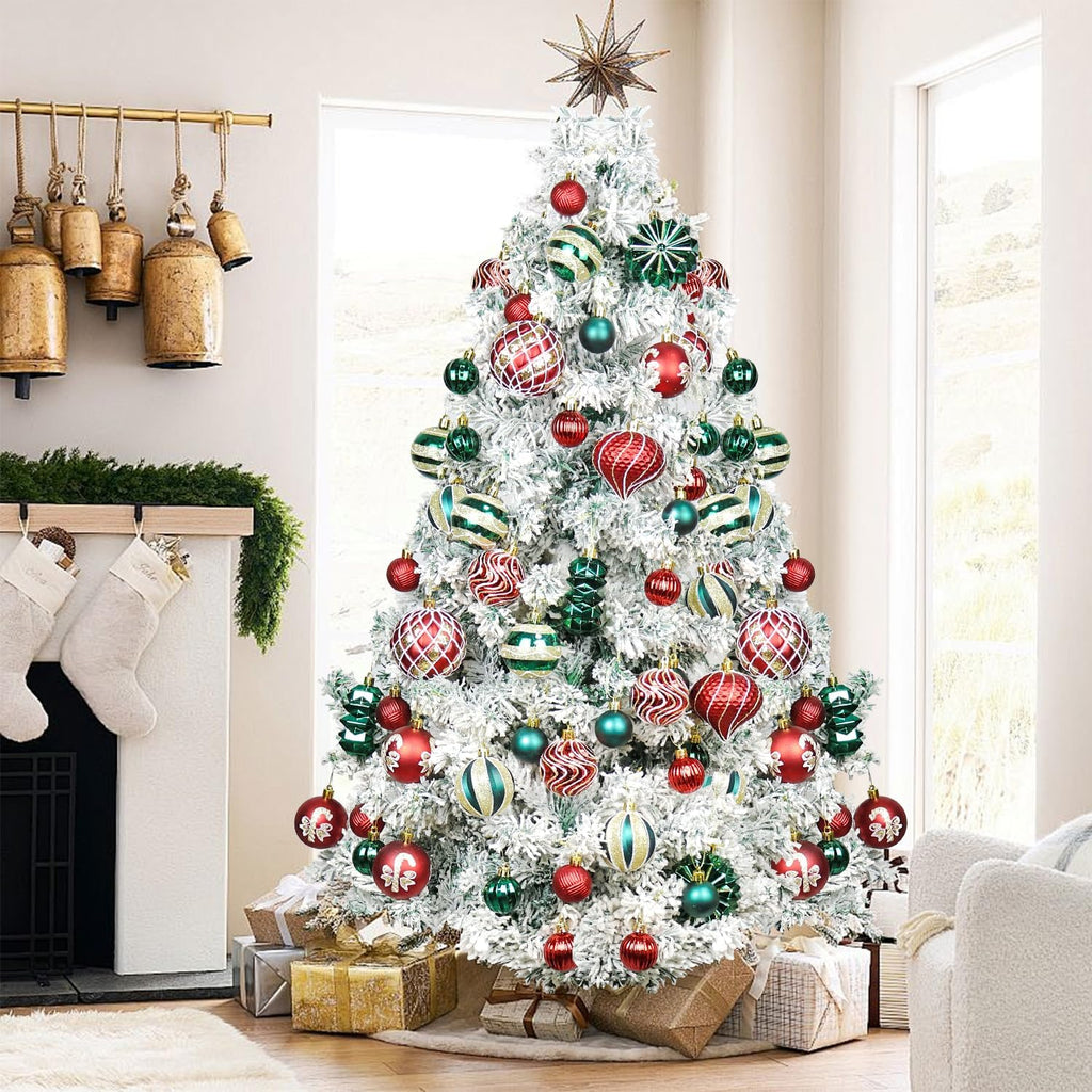 48PCS Christmas Balls Ornaments Set, 3.15 Inch Plastic Green and Red Christmas Baubles Hanging Balls for Xmas Tree Decorations